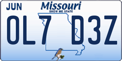 MO license plate OL7D3Z