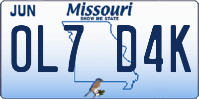 MO license plate OL7D4K