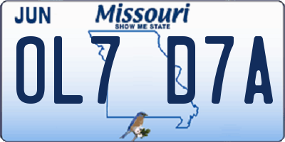 MO license plate OL7D7A