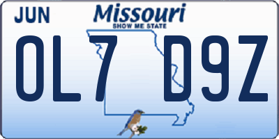 MO license plate OL7D9Z