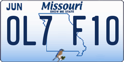 MO license plate OL7F1O