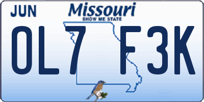 MO license plate OL7F3K