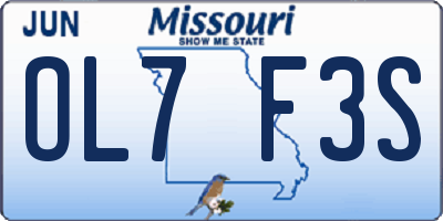 MO license plate OL7F3S
