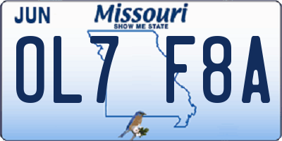 MO license plate OL7F8A