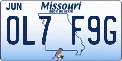 MO license plate OL7F9G