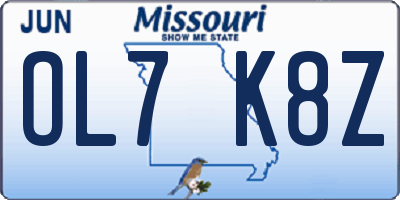 MO license plate OL7K8Z