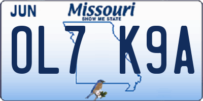 MO license plate OL7K9A