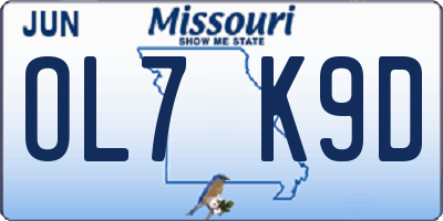 MO license plate OL7K9D