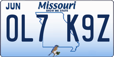 MO license plate OL7K9Z