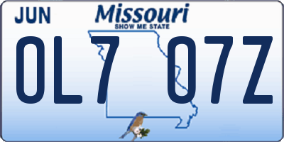 MO license plate OL7O7Z