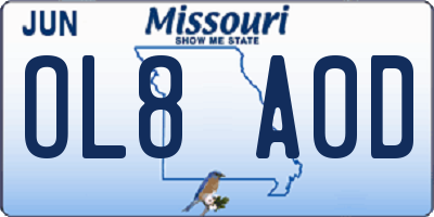 MO license plate OL8A0D