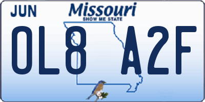 MO license plate OL8A2F