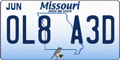 MO license plate OL8A3D