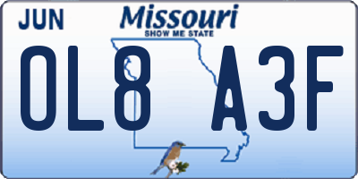 MO license plate OL8A3F