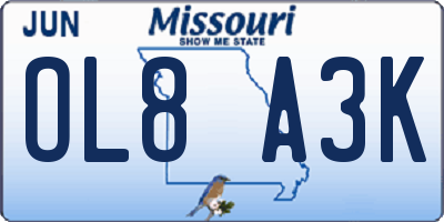 MO license plate OL8A3K