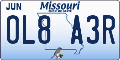 MO license plate OL8A3R
