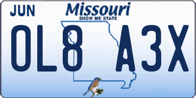 MO license plate OL8A3X