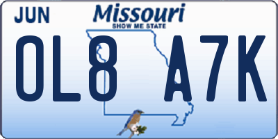 MO license plate OL8A7K