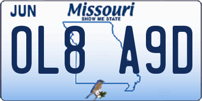 MO license plate OL8A9D