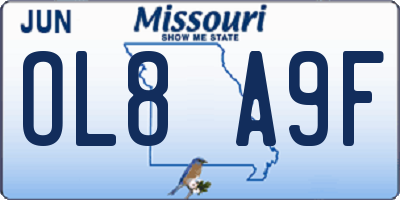 MO license plate OL8A9F