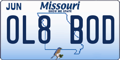 MO license plate OL8B0D