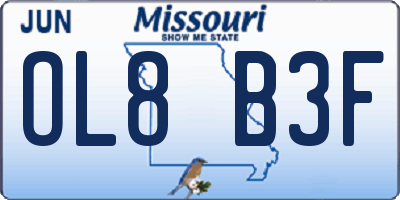 MO license plate OL8B3F