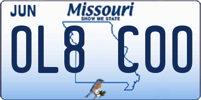 MO license plate OL8C0O