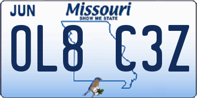 MO license plate OL8C3Z