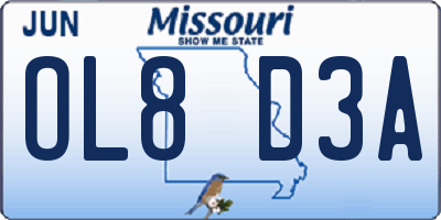 MO license plate OL8D3A