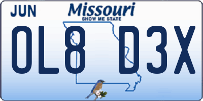 MO license plate OL8D3X