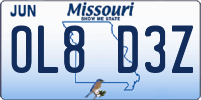 MO license plate OL8D3Z