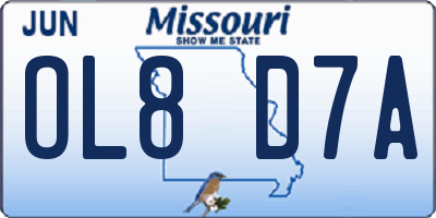 MO license plate OL8D7A