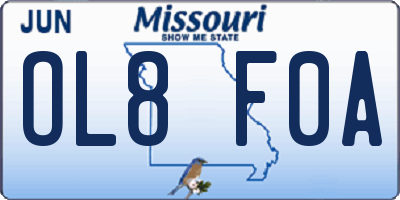 MO license plate OL8F0A
