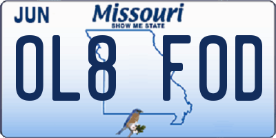 MO license plate OL8F0D