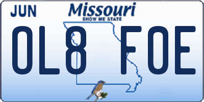 MO license plate OL8F0E