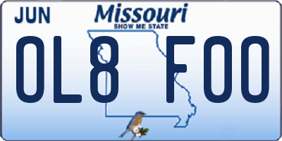 MO license plate OL8F0O