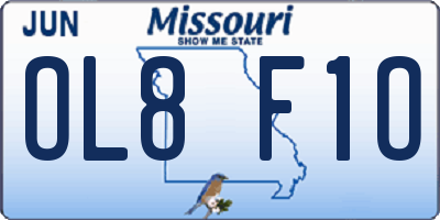 MO license plate OL8F1O