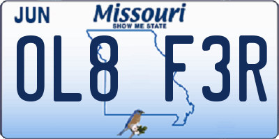 MO license plate OL8F3R