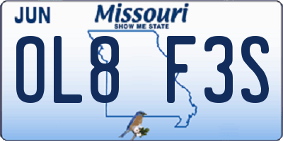 MO license plate OL8F3S