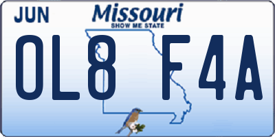 MO license plate OL8F4A