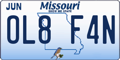MO license plate OL8F4N