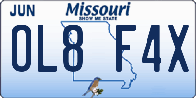 MO license plate OL8F4X