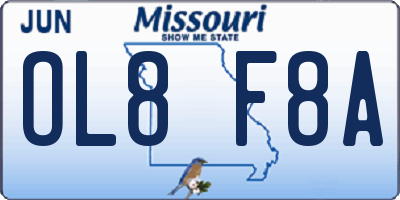 MO license plate OL8F8A