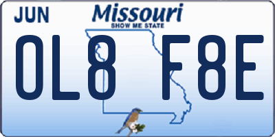MO license plate OL8F8E