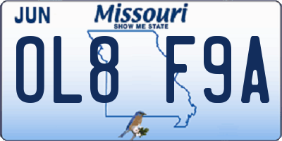 MO license plate OL8F9A