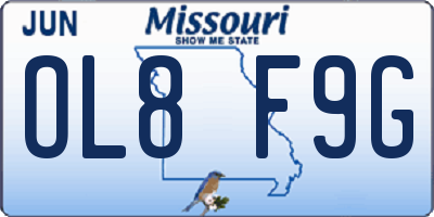 MO license plate OL8F9G
