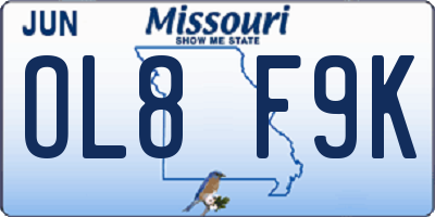 MO license plate OL8F9K