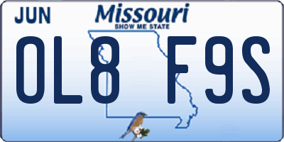 MO license plate OL8F9S
