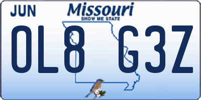 MO license plate OL8G3Z