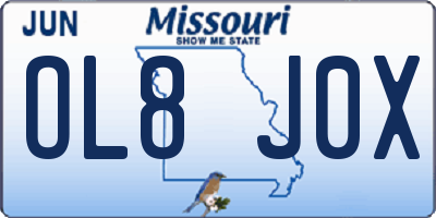 MO license plate OL8J0X